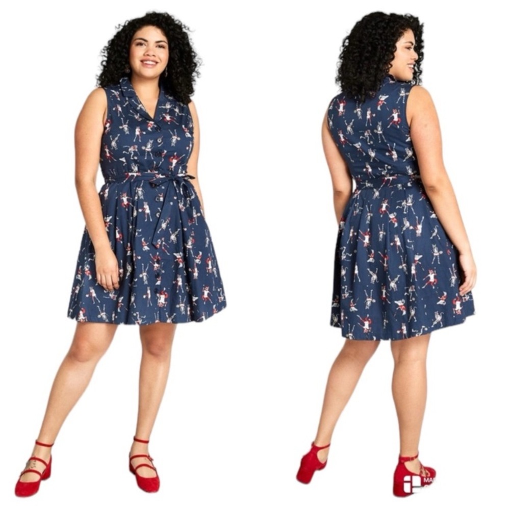 ModCloth Mini Shirt Dress Cotton Graphics - Animals Playing Tennis Blue Size 10